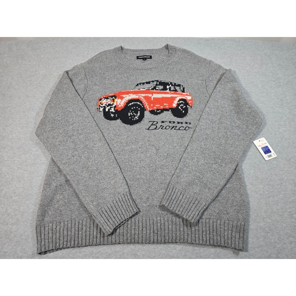 Lucky Brand Mens Ford Bronco Graphic Knit Sweater Gray MHGR060 XL NEW